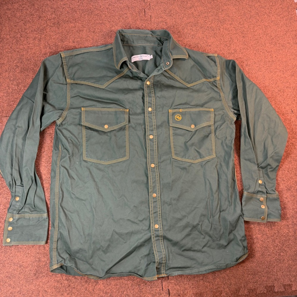 Western Welder Outfitting Mens XL Pearl Snap Shirt Forest Green Workwear Logo